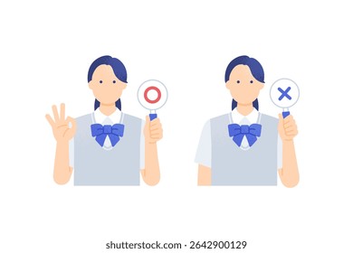 High-School Menina Julgando com O X Sinais - Verão Blazer Uniforme Vetor