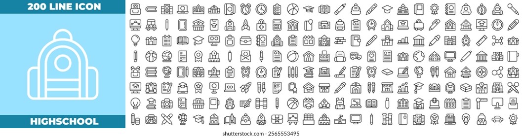 Highschool Line Editable Icons set. Vector illustration in modern thin line style of highschool icons: school, building, elementary, etc