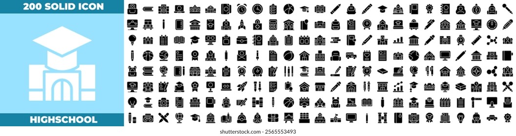 Highschool Solid Editable Icons set. Vector illustration in modern thin solid style of highschool icons: school, building, elementary, etc