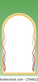 highsize format greeting card in the shape of a green archway with decorative lines