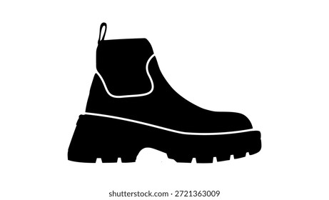 Botas de trabajo de suela alta, silueta aislada negra