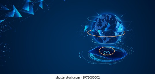 High-speed connection to the world Wide Web from anywhere in the world via the mobile Internet. The hologram of the earth consists of a polygon, and points. Vector illustration.