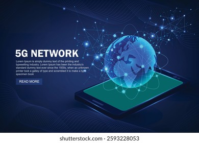 High-speed connection to the world Wide Web from anywhere in the world via the mobile Internet. The hologram of the earth consists of a polygon