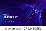 High-Speed Digital Data Stream with Flowing Particle Lines and Dynamic Light Trails Across an Advanced AI Network. Vector Illustration.