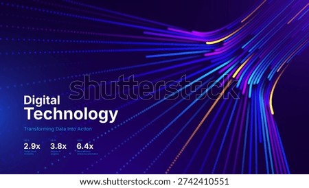 High-Speed Digital Data Stream with Flowing Particle Lines and Dynamic Light Trails Across an Advanced AI Network. Vector Illustration.