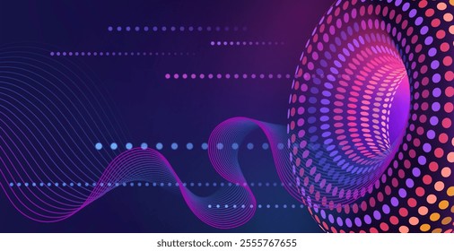 High-speed flow and transmission of big data, internet network. Digital circular futuristic design of machine learning artificial intelligence, flow of lines, point connections.