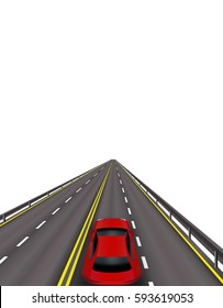 High-speed highway. Red cars on the road. In perspective. Isolated on white background. Vector illustration
