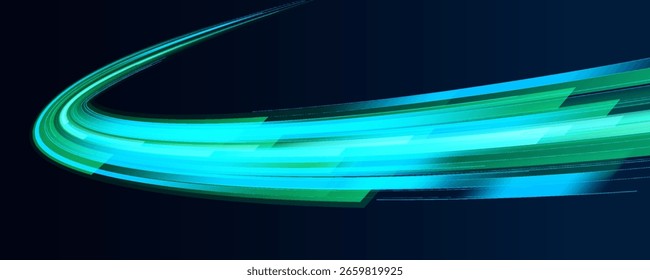 Línea de luz de alta velocidad en forma de carretera y autopista en una ciudad nocturna. Efecto de luz de movimiento de partículas. Bengalas de lente de rastro de bengala de fuego Abstractas. Larga exposición de las autopistas como velocidad.	