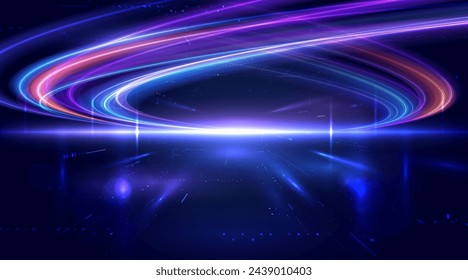 High-speed light trails effect. Abstract digital technology background. Futuristic high-tech innovation, Network connection, AI, communication, big data. Pattern for banner, website. Vector EPS10.