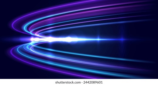 High-speed light trails effect. Abstract digital technology background. Futuristic high-tech innovation, Network connection, AI, communication, big data. Vector eps10.