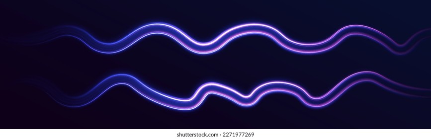High-speed light trails effect. Futuristic dynamic motion technology. Neon color glowing lines background