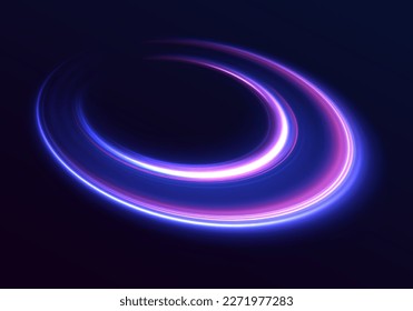 High-speed light trails effect. Futuristic dynamic motion technology. Neon color glowing lines background