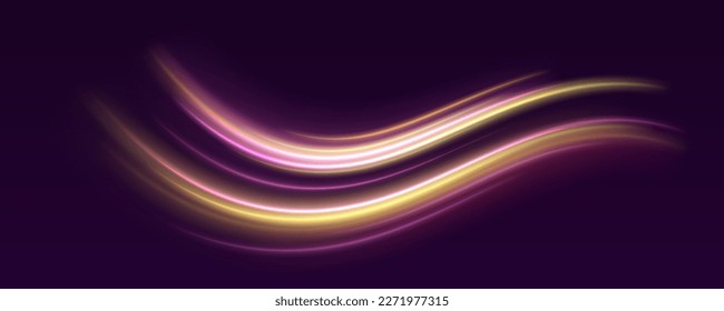 High-speed light trails effect. Futuristic dynamic motion technology. Neon color glowing lines background