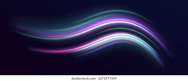 High-speed light trails effect. Futuristic dynamic motion technology. Neon color glowing lines background
