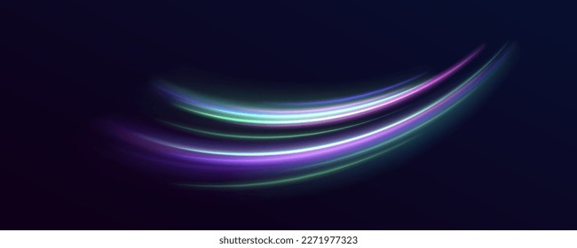 Efecto de trazos de luz de alta velocidad. Tecnología de movimiento dinámico futurista. Fondo de líneas brillantes de color neón