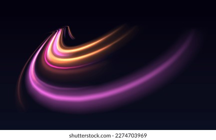 High-speed light trails effect. Futuristic dynamic motion technology. Neon color glowing lines background	