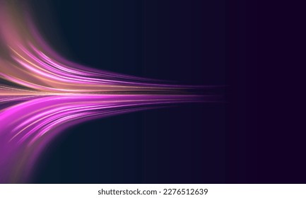 High-speed light trails effect. Futuristic dynamic motion technology. Neon color glowing lines background,	