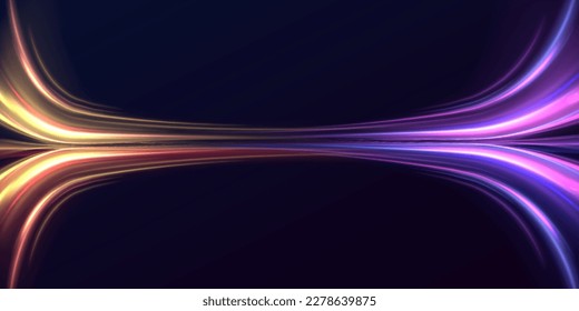 High-speed light trails effect. Futuristic dynamic motion technology. Neon color glowing lines background	