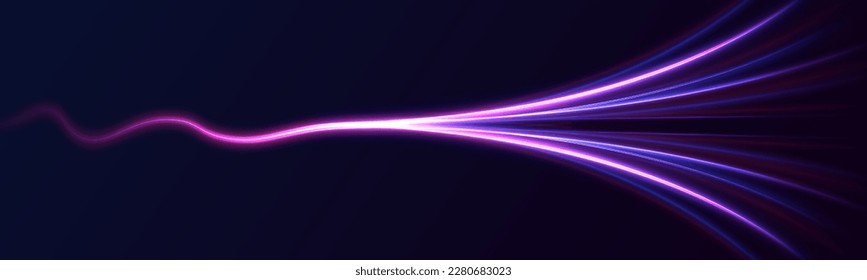 High-speed light trails effect. Futuristic dynamic motion technology. Neon color glowing lines background	