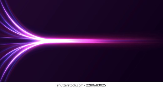 High-speed light trails effect. Futuristic dynamic motion technology. Neon color glowing lines background	