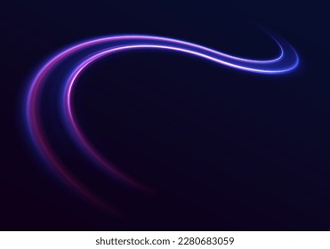 High-speed light trails effect. Futuristic dynamic motion technology. Neon color glowing lines background	
