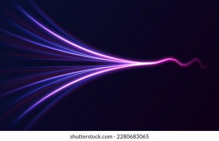 High-speed light trails effect. Futuristic dynamic motion technology. Neon color glowing lines background	