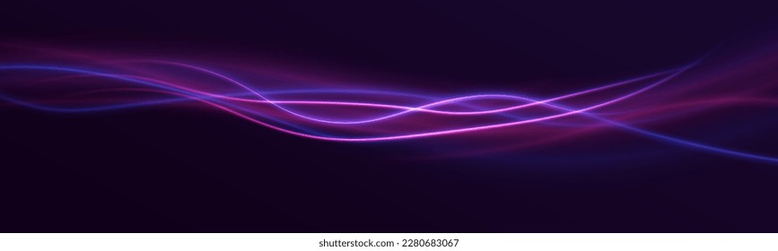 High-speed light trails effect. Futuristic dynamic motion technology. Neon color glowing lines background	