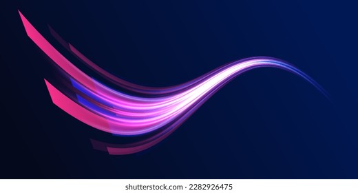 High-speed light trails effect. Futuristic dynamic motion technology. Neon color glowing lines background. Beautiful glow light flare and spark. Red blue special effect, speed police line.