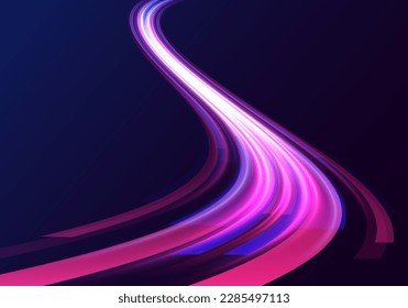 High-speed light trails effect. Futuristic dynamic motion technology. Neon color glowing lines background. Beautiful glow light flare and spark. Red blue special effect, speed police line.