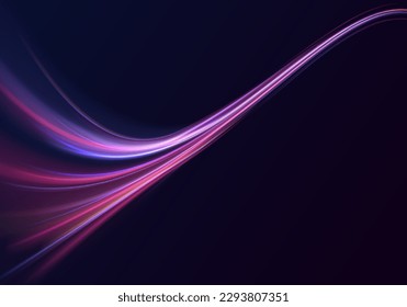 High-speed light trails effect. Futuristic dynamic motion technology. Electric car and city concept Hitech communication concept innovation background, vector design.