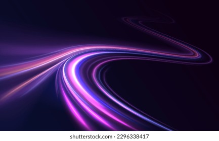 High-speed light trails effect. Futuristic dynamic motion technology. Electric car and city concept Hitech communication concept innovation background, vector design.