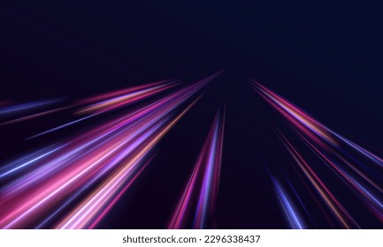 High-speed light trails effect. Futuristic dynamic motion technology. Electric car and city concept Hitech communication concept innovation background, vector design.