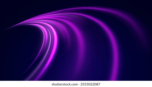 High-speed light trails effect. Futuristic dynamic motion technology. Png, neon, line, blur, beam, ray, abstract, energy. Neon color glowing lines background. Glowing wave swirl, impulse cable lines. 