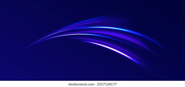 High-speed light trails effect. Futuristic dynamic motion technology. Png, neon, line, blur, beam, ray, abstract, energy. Neon color glowing lines background, Glowing wave swirl, impulse cable lines. 