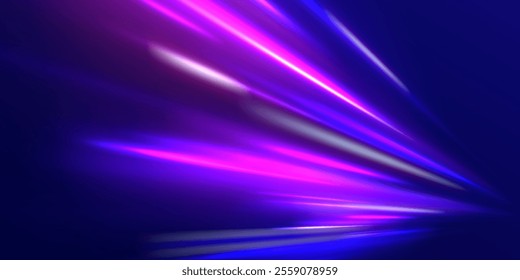 High-speed light trails effect. Futuristic dynamic motion technology. Png, neon, line, blur, beam, ray, abstract, energy. Neon color glowing lines background. Glowing wave swirl, impulse cable lines. 