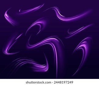 High-speed light trails effect. Semicircular wave, light trail curve swirl, optical fiber incandescent.Purple glowing wave swirl. Magic of moving fast motion laser beams. Long time exposure. Vector.	
