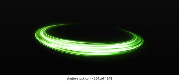 High-speed light trails effect. Sparkling flow of comet. Magical vortex of a curved light trail.