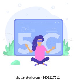 High-speed mobile 5G technology concept with characters. Communication wireless network systems and internet