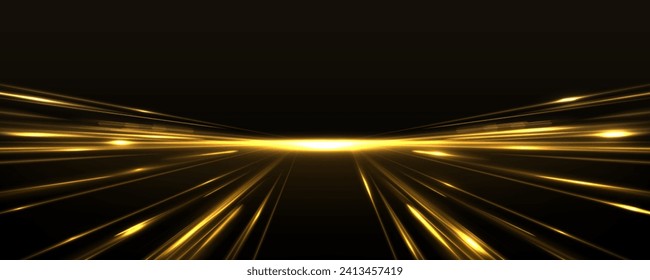 High-speed neon light lines of yellow color on a black background. Incredible speed on the expressway. Laser beams luminous abstract sparkling isolated on a transparent background.	