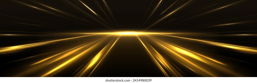 Líneas de luz de neón de alta velocidad de color amarillo sobre un fondo negro. Velocidad increíble en la autopista. Vigas láser brillantes abstractos luminosos aislados en un fondo transparente.	