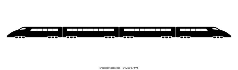 High-speed passenger train icon. Black silhouette. Side view. Vector simple flat graphic illustration. Isolated object on a white background. Isolate.