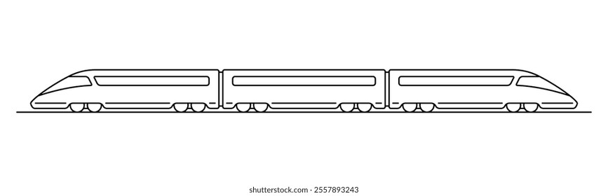 High-speed passenger train icon. Black outline linear silhouette. Editable strokes. Side view. Vector simple flat graphic illustration. Isolated object on white background. Isolate.