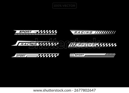 High-Speed Race Car Vector Set with Stripes, Decals, and Flag Patterns