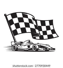 Highspeed racing car with checkered flag in motorsport theme