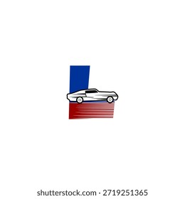 Coche de carreras de alta velocidad integrado con la forma del alfabeto L, ideal para la marca del automovilismo, la identidad de la competencia y los temas de alto rendimiento