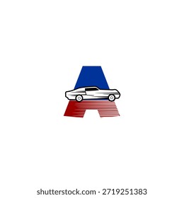 Coche de carreras de alta velocidad integrado con la forma del alfabeto A, ideal para la marca del automovilismo, la identidad de la competencia y los temas de alto rendimiento