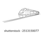 High-speed railway continuous one line drawing. High speed train single line art illustration. Editable vector.  