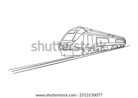 High-speed railway continuous one line drawing. High speed train single line art illustration. Editable vector.  