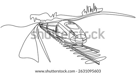 High-speed railway continuous one line drawing. High speed train single line art illustration. Editable vector, Continuous one line drawing. Modern high speed passenger commuter train.