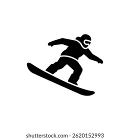 High-Speed Snowboarder in Low Pose Turning Black Icon